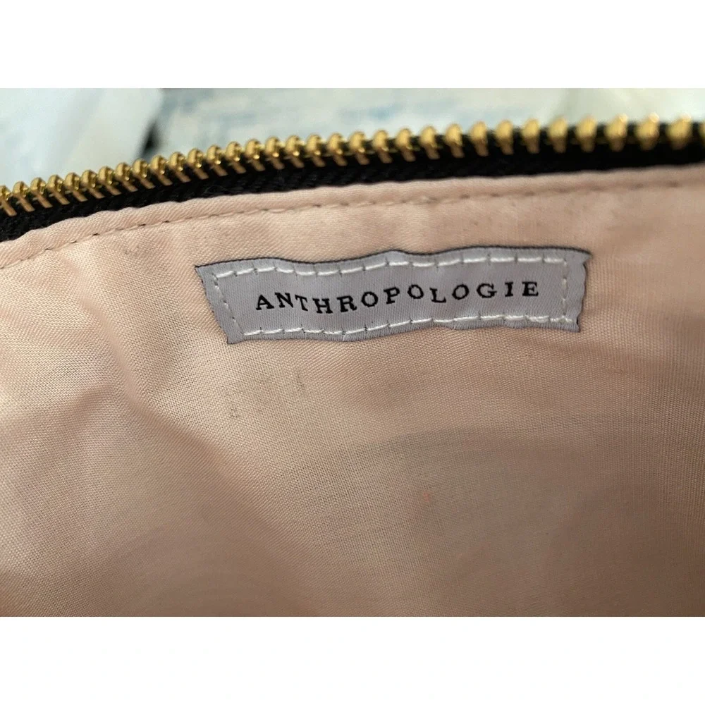Anthropologie Black Leather Purse Organizer‎ Card Slot Pen Zipper